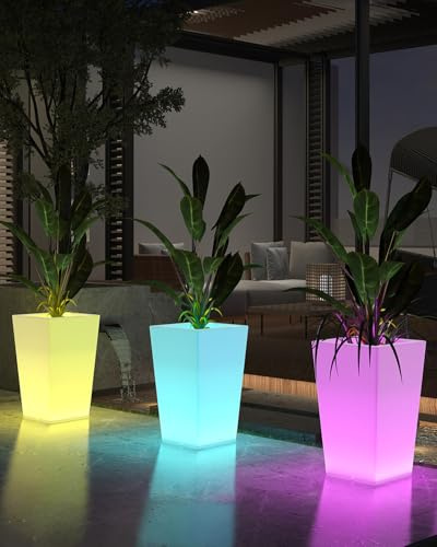 ADOWORE LED Vase Night Light,30-in Rechargeable LED Planter Light w/Remote,16 Colors & 4 Modes Cordless Flower Pot,Waterproof & Sturdy Floor Mood Lamp for Living Room Bedroom Yard Wedding Party Decor