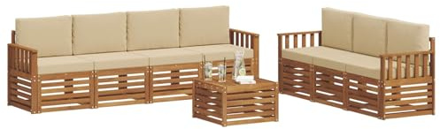 vidaXL Sofagarnituren 8 pcs Natur und Beige Massivholz Akazie, Moderne Garten-Sofa-Ecke, Bequeme Sitzgruppe für Terrasse, langlebig und stylisch