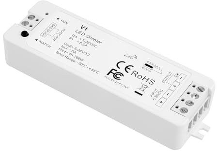 ARCELI LED Dimmer DC 5-36V 8A für Einfarbige LED Streifen, Dimmbarer PWM Steuerungsempfänger, Kompatibel mit V1 und RT6 RF-Fernbedienung (Ohne Fernbedienung)