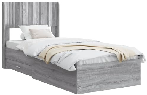 vidaXL Bettgestell mit Stauraum und Kopfteil Grau Sonoma 75 x 190 cm, Moderner rechteckiger Bettrahmen, stylisches Möbel, platzsparender Stauraum, Lattenrost-Design für Schlafzimmer