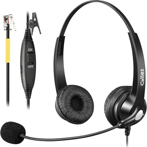 Callez RJ9 Telephone Headset with Noise Cancelling Mic & Volume Controls, Phone Headset for Office Phones Compatible with Grandstream GXP2135 2170 Avaya 1608 1616 Panasonic Snom Ooma Landline Phones