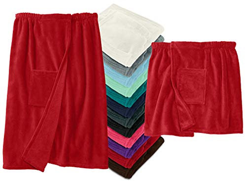 Kilt per sauna per uomo e donna in 2 misure morbido con chiusura in velcro design classico elegante lunghezza al ginocchio, bordeaux, Damen L/XL