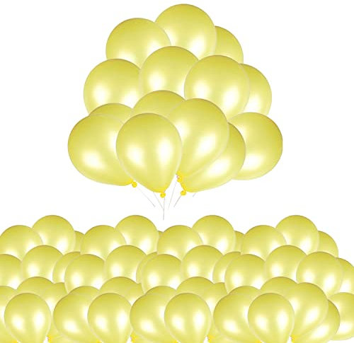 Trimming Shop 10 Inch Yellow Balloons 100 Pcs Helium Grade Latex Balloon for Birthday, Weddings, Baby Shower, Anniversary, Engagement, Gender Reveal, Christening Parties & Events Decoration