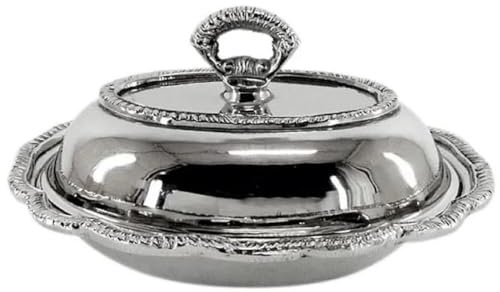 Casa Padrino Jugendstil Schale mit Deckel Silber 21 x 17 x H. 10 cm - Serviertablett mit Deckel - Restaurant Accessoires - Gastronomie Accessoires - Barock & Jugendstil Esszimmer Accessoires