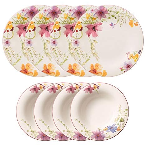 Villeroy und Boch - Mariefleur Basic Tafel-Set, 8 tlg., Premium Porzellan, spülmaschinen-, mikrowellengeeignet, weiß/bunt