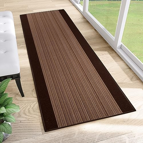 TAPISO Anti Rutsch Teppich Läufer rutschfest Meterware Modern Brücke Streifen Gestreift Design Braun Meliert Flur Wohnzimmer 80 x 600 cm