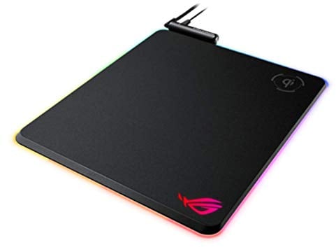 ASUS ROG Balteus Qi - Tappetino per mouse verticale con zona di ricarica Qi wireless, superficie di gioco micro-testurizzata, pass-through USB, illuminazione RGB Aura Sync e base antiscivolo (32 x 37,1 cm)