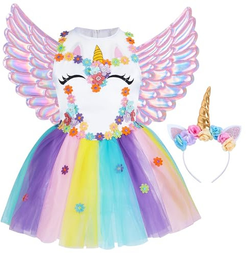 Spooktacular Creations Costume Gonna Unicorno Ragazza Vestito Principessa Bambina in Tulle con Cerchietto Unicorno e Ali per Bambine (Medium 8-10 yrs)