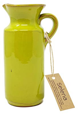 Verano Spanish Ceramics Selena Glaze Hand Dipped Decorative Tall Rustic Bottle Jug - New Home Decor Kitchen Restaurant Cafe Dining Table Vase Serving Cream Milk Water Juice Pourer - 18cm Lime Green