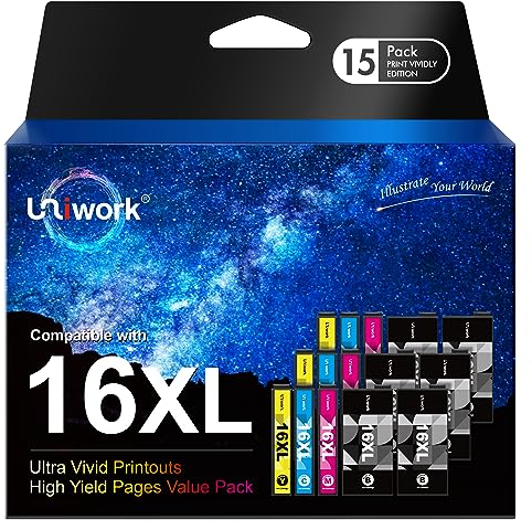 Uniwork 16XL Druckerpatronen für Epson 16XL 16 XL Patronen Multipack für Epson Workforce WF2630 WF2760 WF2750 WF2660 WF2650 WF2540 WF2530 WF2010 WF2510 WF2520 (6Schwarz,3Cyan,3Magenta,3Gelb,15er-Pack)