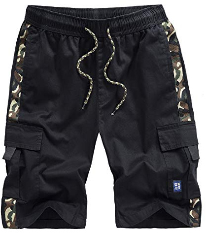 iCKER Mens Cargo Shorts Summer Casual Elastic Loose Fit Combat Work Shorts Cotton Multi Pocket