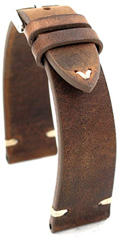 Rios1931 Sagittarius Vintage Rindsleder Uhrenarmband handgemacht in Deutschland Robust 20mm braun Mooreiche