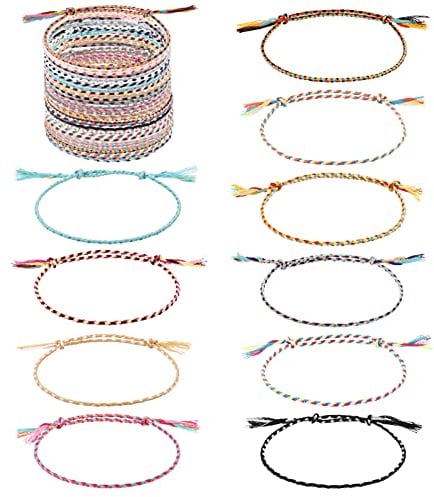 FRIUSATE 30 Stück Freundschaft Armbänder, Handgefertigt Geflochten Wickelarmband Kinder Mädchen Armband Gewebte Dünn Armbänder Freundschaftsarmband für Frauen Mädchen