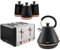 TOWER Cavaletto Black & Rose Gold 3KW 1.7L Pyramid Kettle, 4-Slice 1800W Toaster & Set of 3 Tea, Coffee, Sugar Canisters. Matching Kitchen Set in Black & Rose Gold