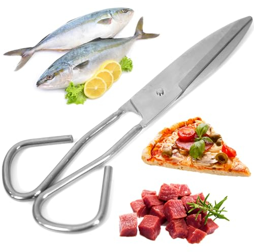 Tijeras de Cocina Profesionales de Acero Inoxidable 20 cm, Color Plata, para Zurdos y Diestros, ideal Pizza, Pescado, Carne y Multiusos