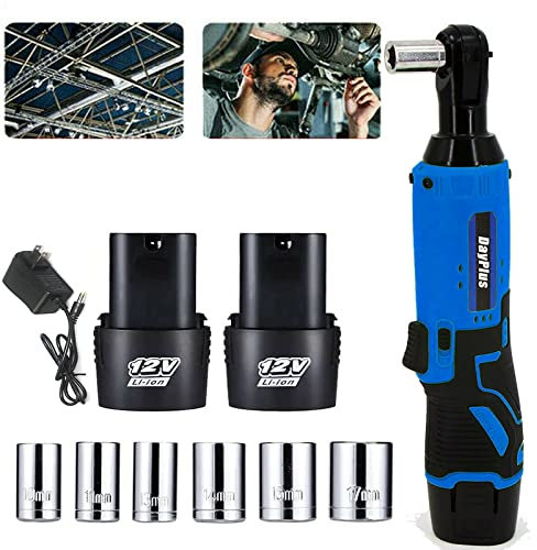 Cordless Electric Ratchet Wrench Set, 230 RPM 12V Power Electric Ratchet Driver with 7 Sockets, 2 x 1.5Ah Li-Ion Batteries and Fast Charger
