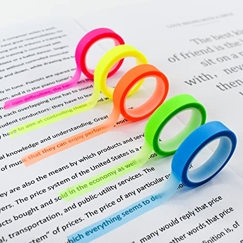 VANRA 5 rotoli di nastro evidenziatore trasparente adesivo rimovibile fluorescente colorato etichette per classe di lettura, 4,9 m per rotolo, (30000254)