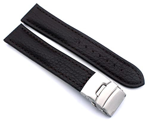 Sulla 22mm Uhrenband Genuine Leder Armband mit Faltschließe aus Edelstahl Dunkelbraun