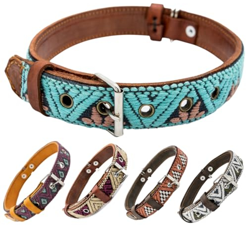 Paw Tribe Western-Hundehalsband, Leder, bestickt, für kleine, mittelgroße und große Hunde und Welpen, Azteken- und Südwesten-Design, Hündinnen und Rüden, Halsband para perros mit Perlen