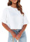 Tankaneo Women Half Sleeve Cropped T Shirt Drop Shoulder Round Neck Crop Tops Casual Summer Solid Color Basic Tees White