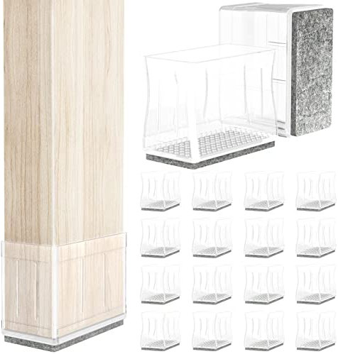 1 x 1 3/4 Rectangle Chair Leg Protectors for Hardwood Floors, Silicone Covers to Protect Wood Tile Floors Felt Pads Furniture Leg Caps Reduce Noise, Easy to Move,16 PCS Clear.