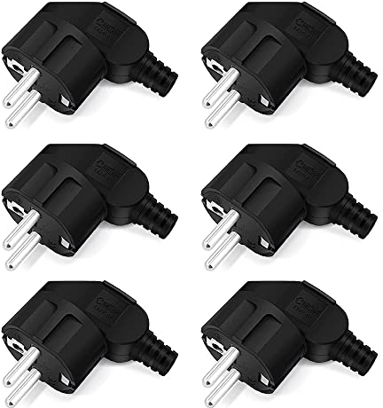 Lotvic Enchufe Schuko Macho, 6 Piezas, 250V 16A, para Cables de 8 a 9 mm, Negro, para Interiores y Exteriores