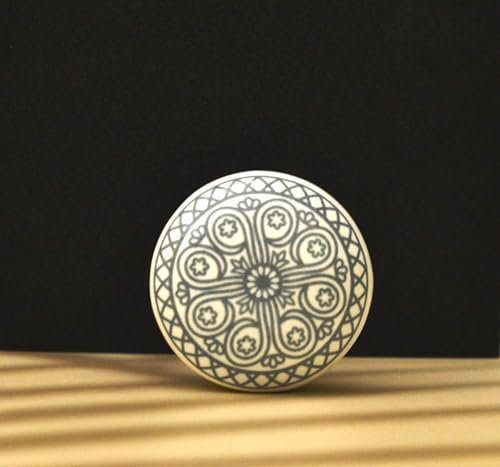 ARTISNO Hand Painted Mandala Ceramic Cabinet Drawer Pull/Use for Cupboard, Wardrobe Door/Kitchen Cabinet Pull- Grey Knobs, Black Knobs- Set of 10 (Grey)