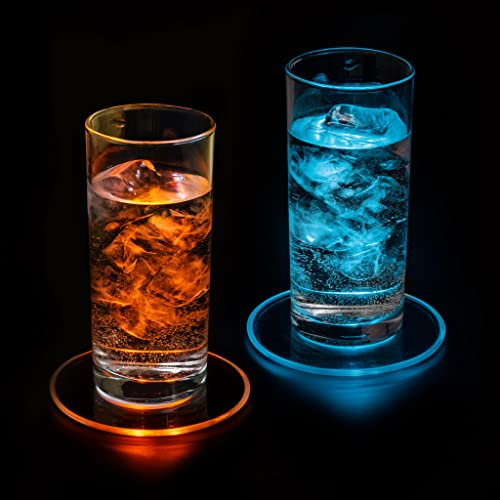 PRECORN 2er Set LED Untersetzer Leuchtuntersetzer Bierdeckel Leuchtend für Getränke Wasserdichter Untersetzer Acryl Rund für Gläser Flaschen Partys Hochzeiten Bar Weihnachten Pub Geburtstag