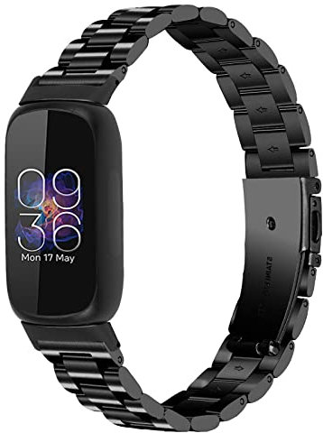 RuenTech Edelstahlarmband für Fitbit Inspire 3, Smartwatch Metallarmbänder für Fitbit Inspire 3 Smartwatch Zubehör Armband für Männer und Frauen (Schwarz)