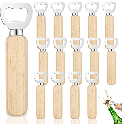 SDwfxd 15 Stück Bieröffner Holz, Tragbar Natürliche Eiche Flaschenöffner Holz für Zuhause, Küche, Bar, Geschenk, Männer Und Bierliebhaber (14 * 4 * 2.8cm)