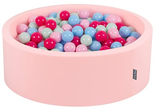 KiddyMoon Bällebad Bällepool Mit Bunten Bällen 90X30cm/200 Bälle ∅ 7Cm Für Babys Kinder Rund, Pink:Puderrosa/Dunkelpink/Babyblue/Minze