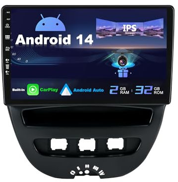SXAUTO Android 14 IPS Car Stereo For Toyota Aygo/Peugeot 107/Citroen C1 (2005-2014) - 2G+32G - Wireless CarPlay/Android Auto - Rear Camera Free - 10.1 Inch 2 Din - DAB Steering Wheel Fast-boot WIFI