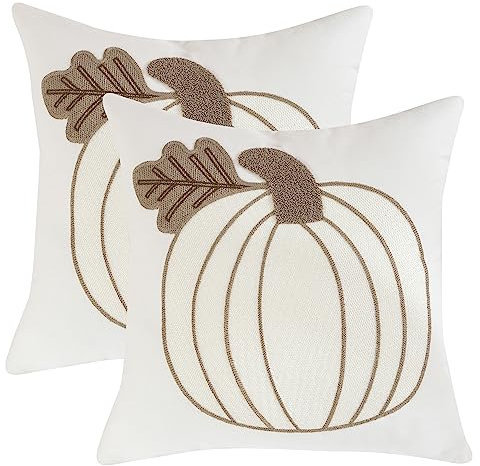 Tosleo 2 Stück Halloween Kissenbezug 45 x 45 cm Stickerei EIN Großer Kürbis mit Blättern Thanksgiving Dekoration Sofakissen für Wohnzimmer Sofa Garten Schlafzimmer Outdoor Zierkissen Couchkissen