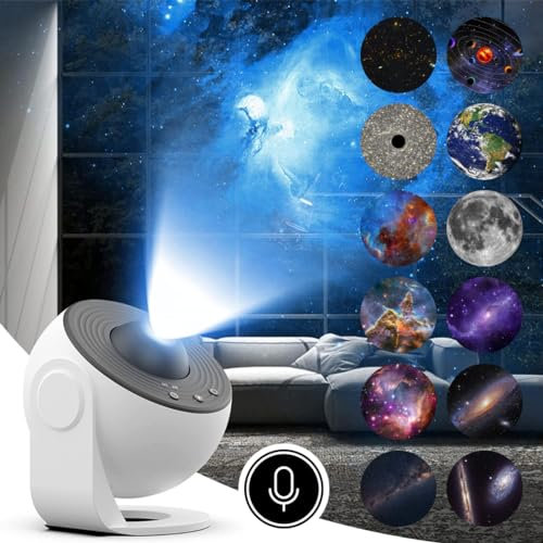 Galaxy Projector & Home Planetarium for Kids, 12 Discs in HD Quality, Audio Commentary For Celestial Objects, Projection of Galaxies, Stars, Planets and Space Nebula