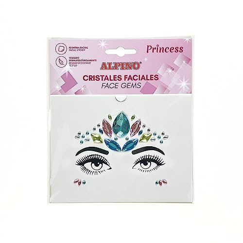 Alpino Gemas Faciales Adhesivas Princess | Pegatinas Brillantes para la Cara | Maquillaje para Festivales, Carnaval y Halloween | Pegatinas faciales Brillantes