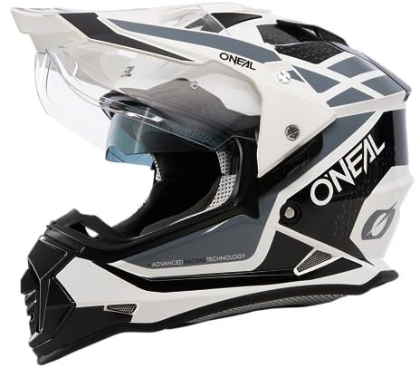 O'NEAL | Motorradhelm | Enduro Motorrad | Ventilationsöffnungen für maximalen Luftstrom & Kühlung, integrierte Sonnenblende | Sierra Helmet R V.24 | Erwachsene | Schwarz Weiß Grau | Größe XXL