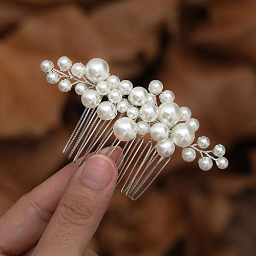 Ushiny Pearl Braut Hochzeit Haar Kamm Silber Kopfstück Braut Haar Zubehör für Frauen