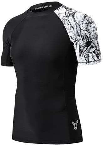 HUGE SPORTS Kurzarm Rashguard Herren Wasser Sonnenschutz Schwimmshirt Schnelltrocknend Rash Guard Shirt für Schwimmen Surfen Tauchen (Schwarzer Adler,S)
