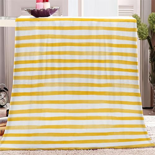 Gelbe WeißE Streifen Kuscheldecke Weiche Flauschige Decke L 70x100 cm, Warmer Flanell Bettüberwurf, Ganzjahresdecke, Leichte Reisedecke - Fleecedecke als Sofadecke Bettdecke