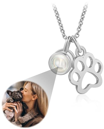 Glooraca Personalisierte Foto Projektion Halskette mit Haustier Foto Hund Pfote für Geschenk