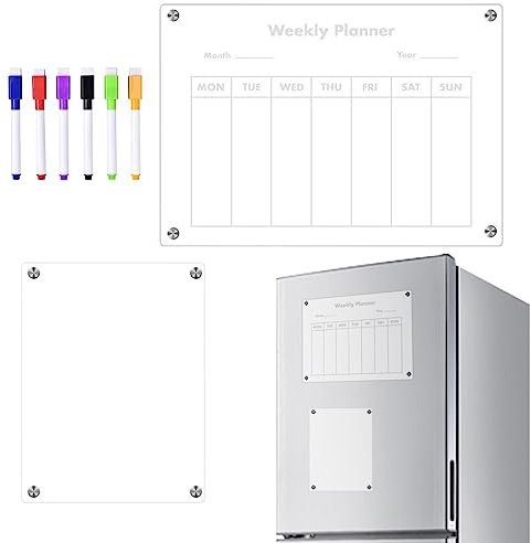 AAKOMA Magnetische Notiztafel | Whiteboard Weekly Acryl-Schreibtafel,Magnetische Kalender für Kühlschrank, magnetische, trocken abwischbare Kühlschranktafel für Wand, Zuhause, Schule, Büro