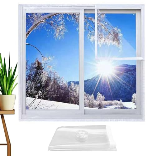 Insulation Film Self-Adhesive Transparent Insulation Thermal Plastic Window Insulation Kit Vapour Barrier, No cuttable Easy Install Save Ener,W65xH90cm