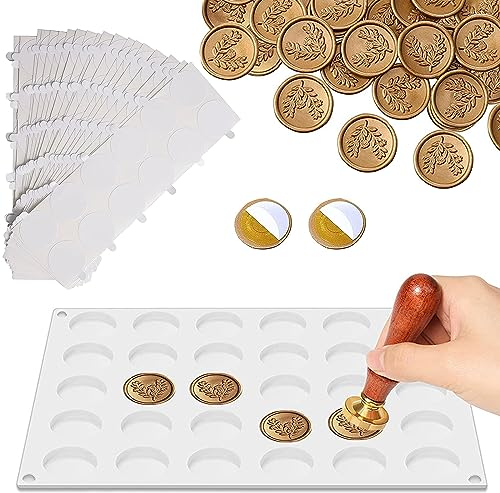 Silikonmatte siegelstempel set,30-Hohlraum-Wachs-Siegel-Matte mit 240 doppelseitigen Klebepunkten abnehmbare Klebepunkte , wachssiegel,hochzeitseinladungen selber basteln