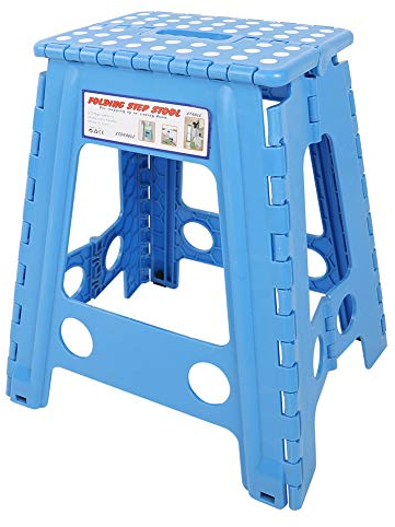 Marchepied Pliable, Tabouret Pliable Mini Escabeau avec Poignée de Transport Escabeau Pliant 45 Cm pour Cuisine Salle de Bain Camping (Point Blanc Bleu Saphir)