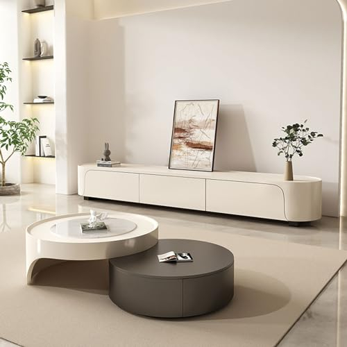 HUHJYUGE Table Basse Extensible, Table Basse Ronde Salon, Table Basse Blanche avec Rangement, Table Basse Moderne Design Blanc Laqué, pour Le Salon Balcon et Bureau (80x40cm)