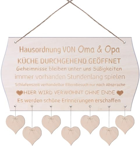 Holzschild Hausordnung von Oma und Opa,Geschenk für Oma Opa Geschenk und Dekoration zum Thema Großeltern und Eltern Wand-Bild Aufsteller Zuhause Dekoration Geschenk 28 * 15cm
