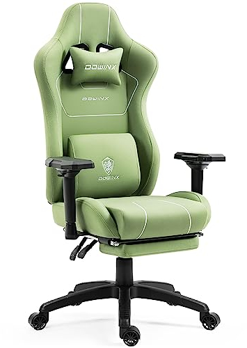 Dowinx Gaming Stuhl Stoff mit Taschenfederkissen, Ergonomischer Gaming Sessel mit Massagefunktion, PC Bürostuhl Groß und Hoch mit Fußstützen XXL, Grün