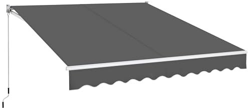 Yaheetech Toldo Manual Retráctil 300x250cm con Manivela de Aluminio de Pared o Techo con Protección Solar UV50+ para Jardín Terraza Exterior Gris Oscuro