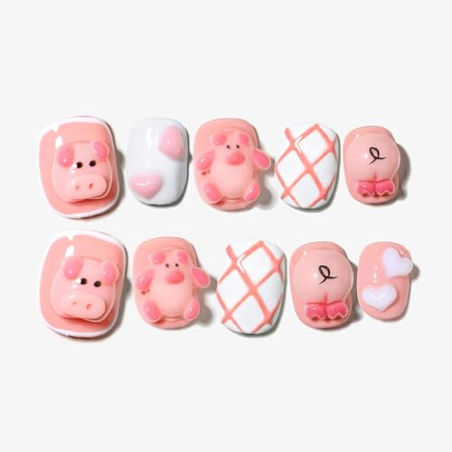 Sun&Beam Nails Handmade Press-On Nails Short Squoval Pink Pig (#157 XS)