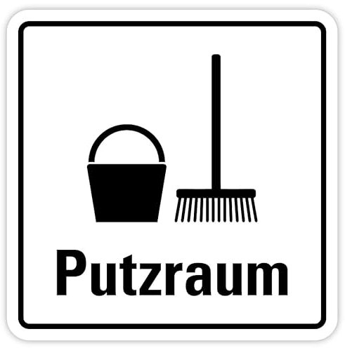 Aufkleber Hinweis Reinigung „Putzraum“ Sauberkeit Besen Symbol Folie selbstklebend | 5-30cm Made in Germany, Größen Name: 10x10cm